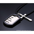 Wholesale two pieces Stainless steel metal custom army style rubber rimmed dog tag with cross pendant necklace